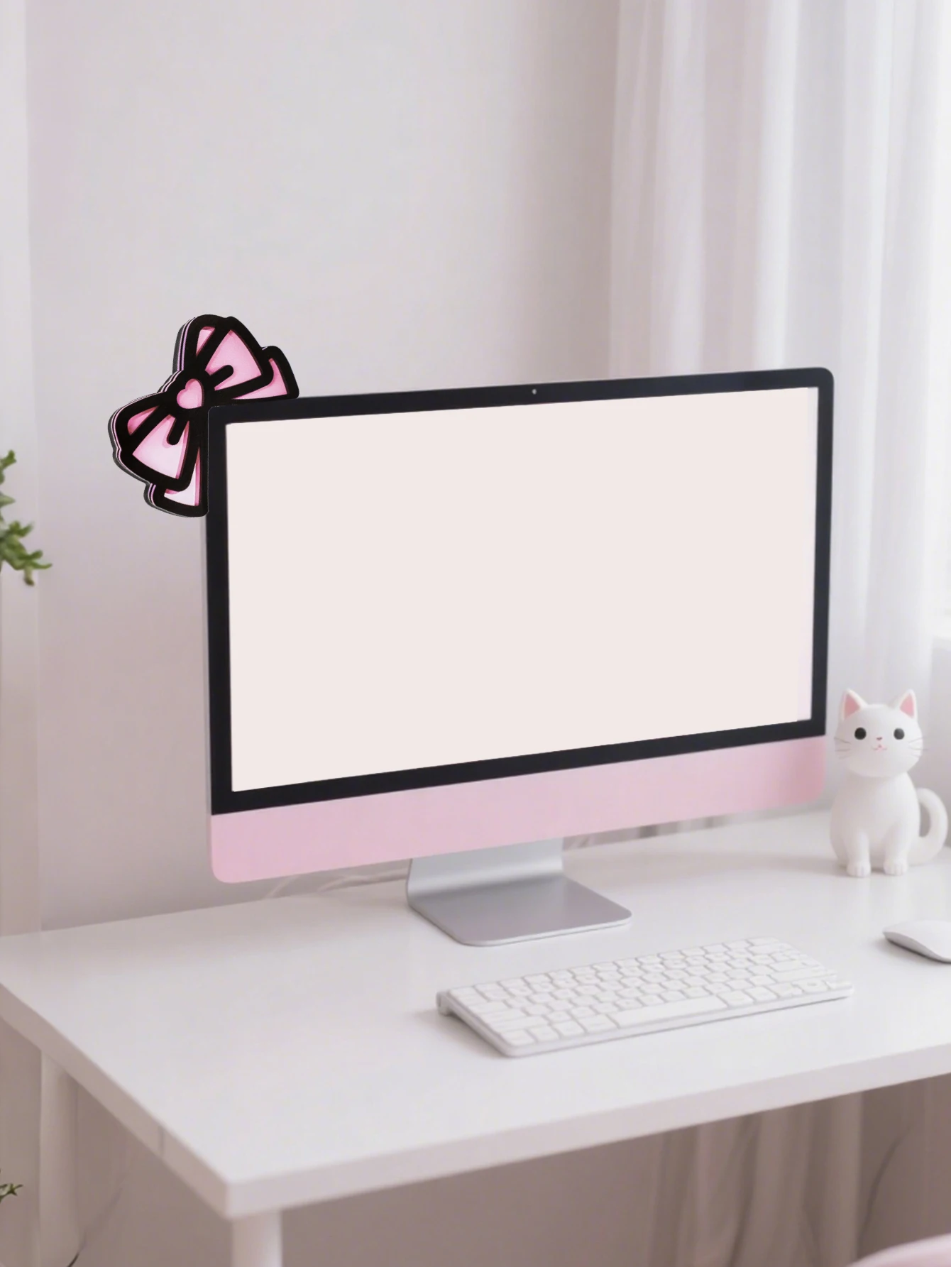 Niedliche Computer-Monitor-Dekoration, rosa Schleife, Katzenohrform, Ornamente, Kawaii-Desktop-Dekoration für PC, Laptop, Zimmer, Schreibtisch, Dekoration, Mädchen-Geschenk – Detail 5