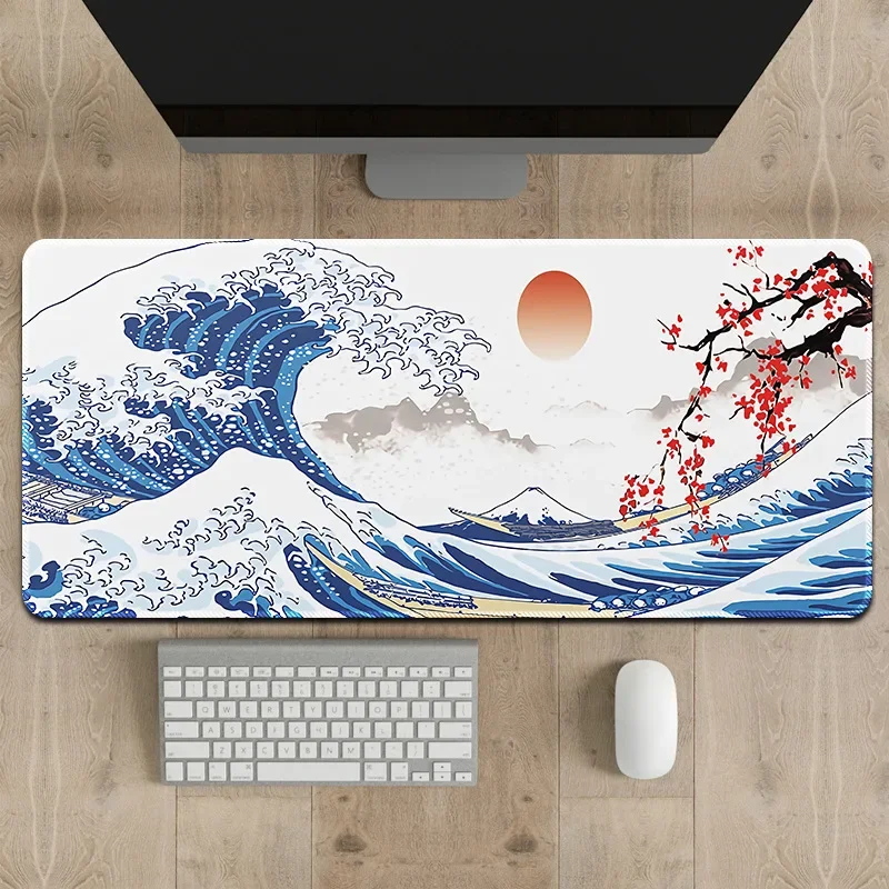 คลื่นแผ่นรองเม้าส์แผ่นรองเมาส์สีฟ้าและสีขาวขนาดใหญ่Mousepads PC Gamer Mousepadโต๊ะทํางานยางแป้นพิมพ์Matsของขวัญ 900x400