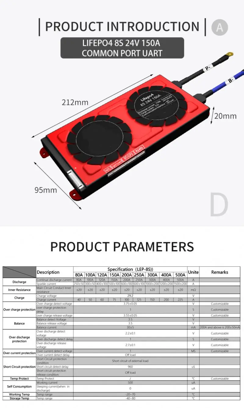 Smart 8S 150A 24V ART Communication bms for lifepo4 battery