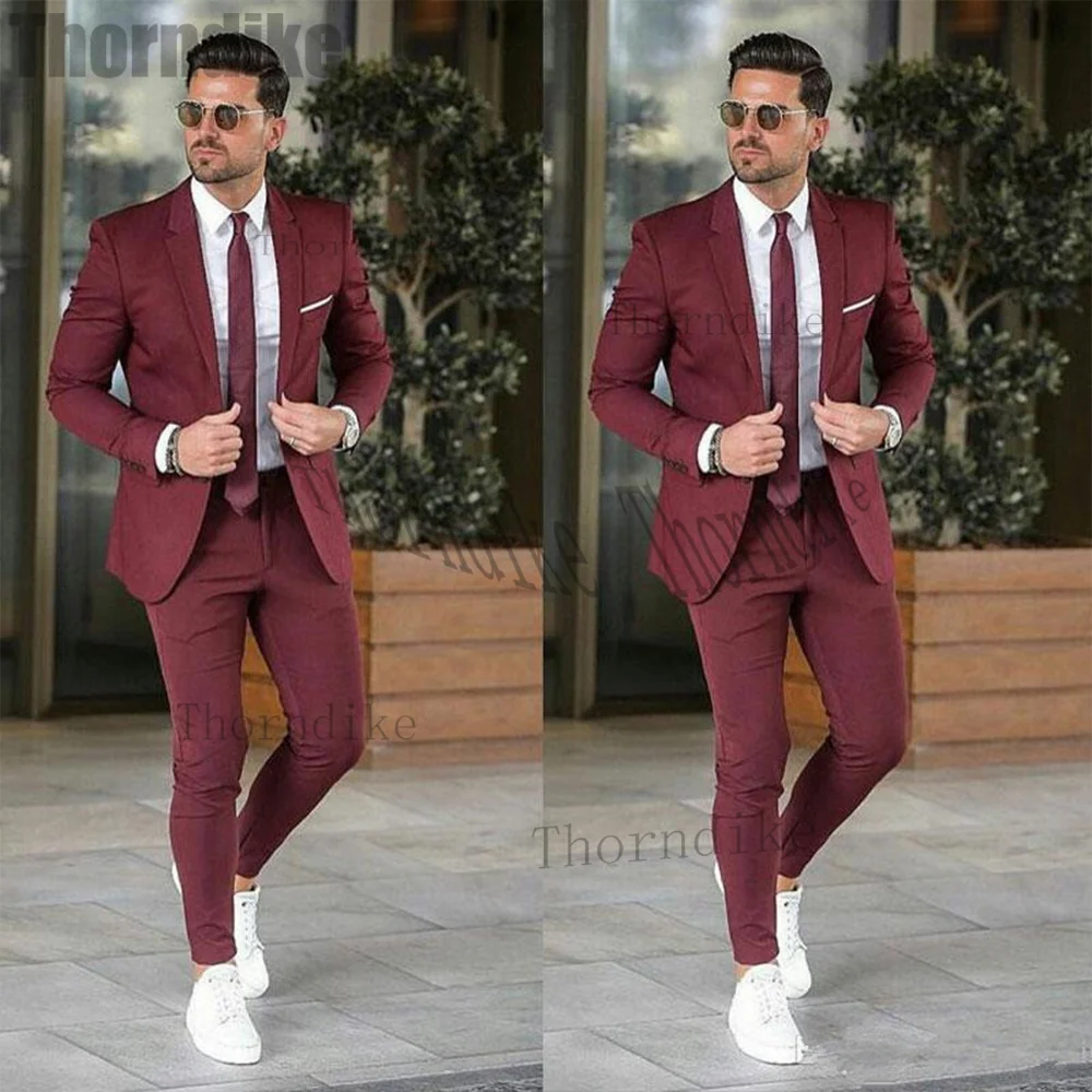 

Thorndike Men's Burgundy Suit Slim Fit Tailor-made Wedding Tuxedo Suit for Men 2pcs Blazer Suit Jacket & Pant Set Costume Homme