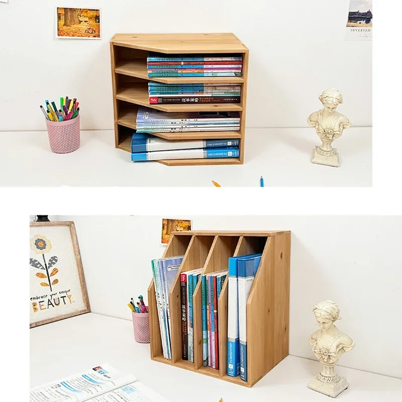 

Wooden Small Bookshelf Moisture Proof File Organizer Eco-Friendly Magazine Rack Dual Use Dormitory Desk Space-Saving Design