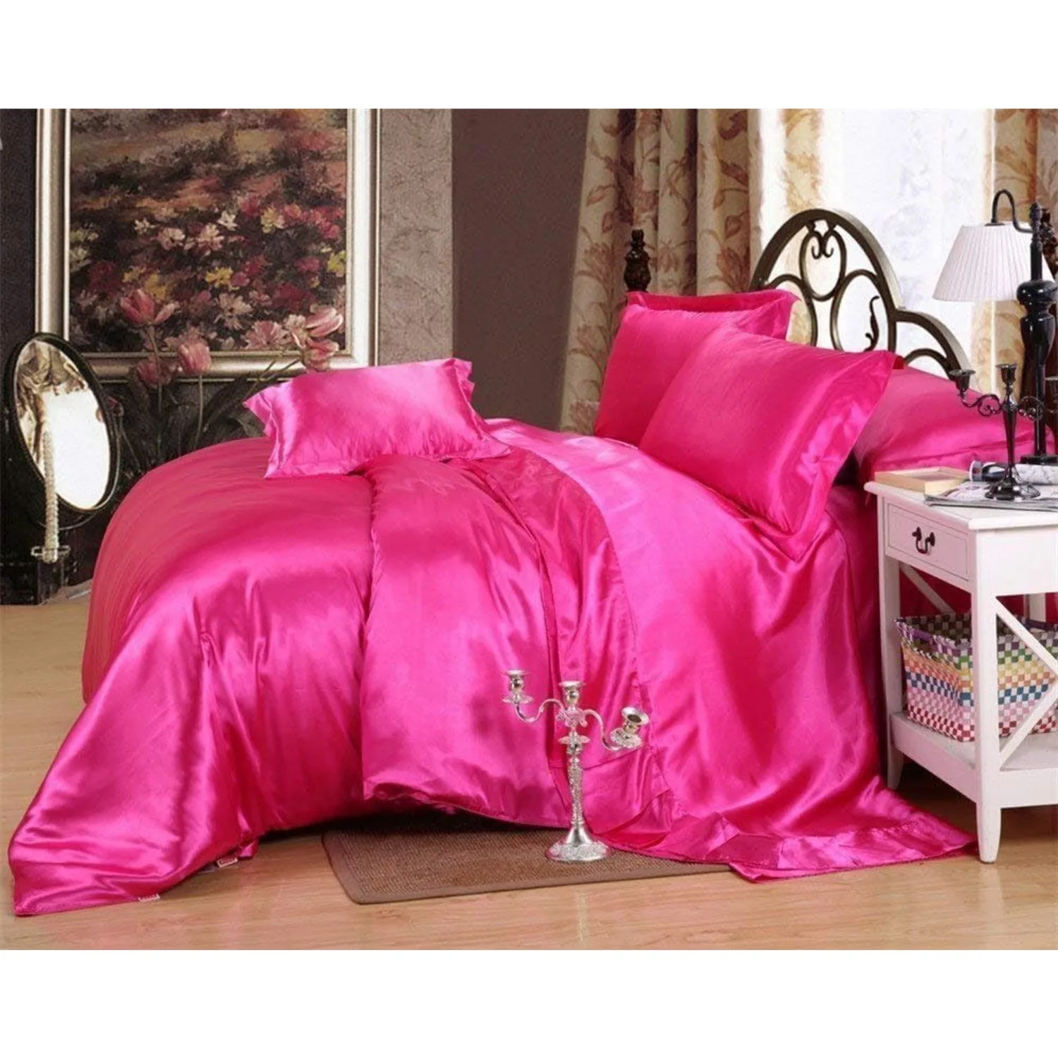 

Duvet Cover Sets (1 Duvet Cover + 1 Fitted Sheet 15" Deep + 2 Pillow Shams),King Size,Hot Pink