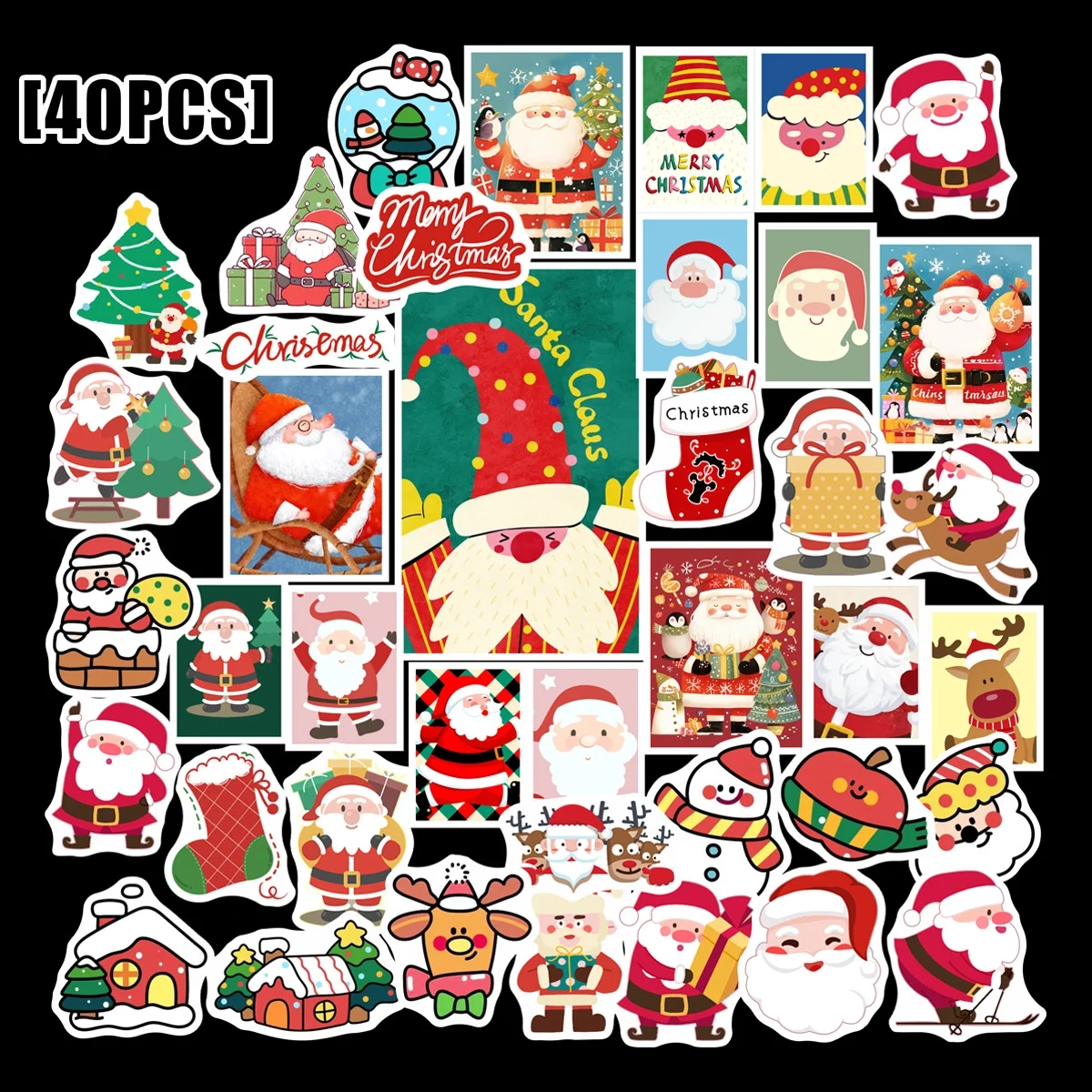 40PCS Cartoon Santa Claus Christmas Tree Graffiti Stickers Computer Helmet Guitar DIY Scrapbook Sticker Decoration Wholesale