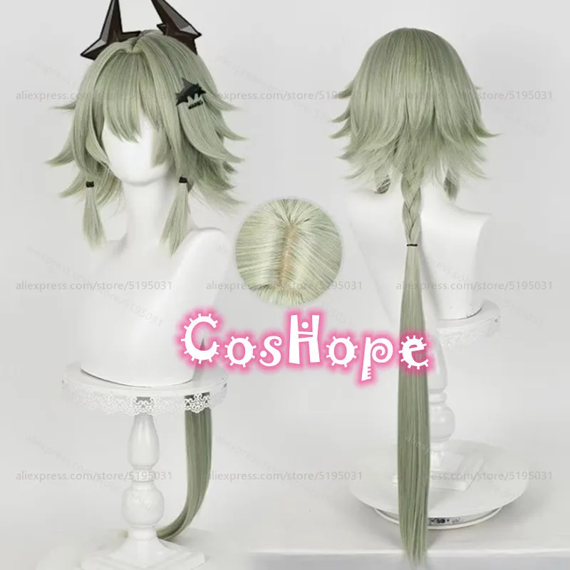 ZZZ Caesar King Cosplay Wig 90cm Long Green Wig Cosplay Anime Cosplay Wigs Heat Resistant Synthetic 