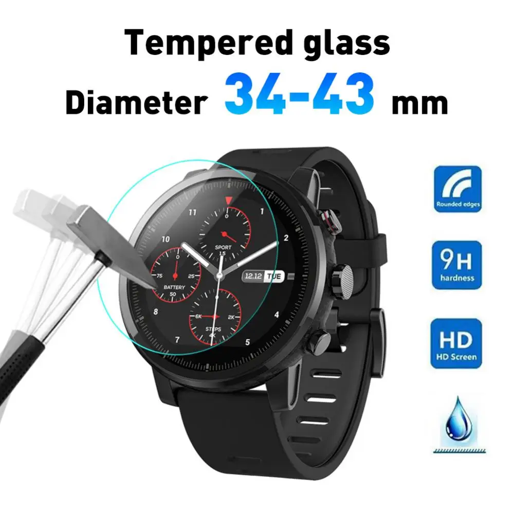 2Pcs Tempered Glass Watch Screen Protective Film Universal Tempered Glass Round 34-43mm Dial Watch Screen Guard For Smart Watch