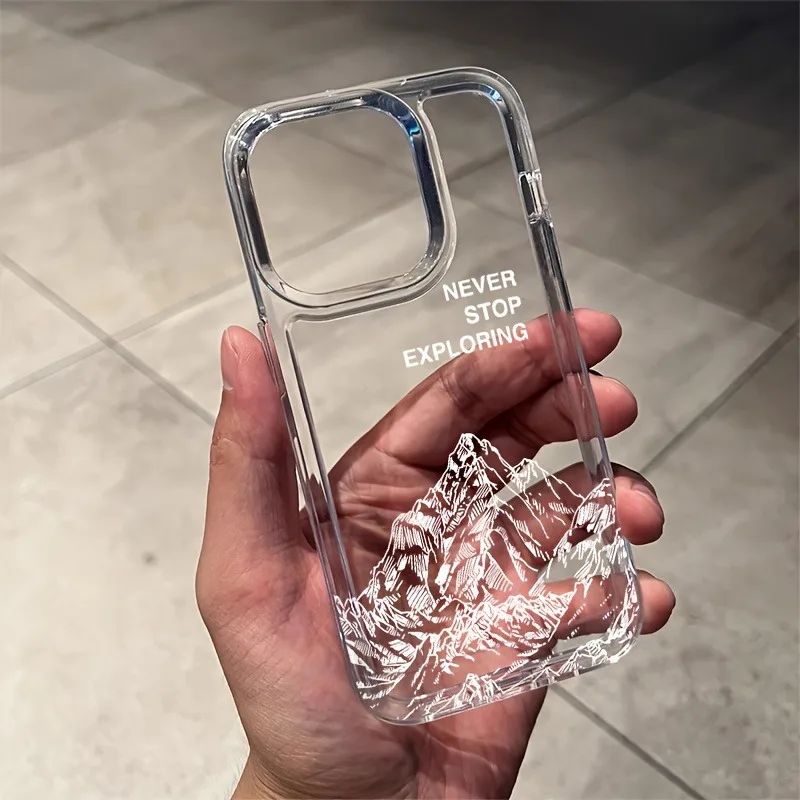 Never Exploring Mountain Line Art Phone Case for iPhone 17 Air 16 15 14 11 Pro Max Plus 13 12 Mini 8 X Soft Transparent Cover