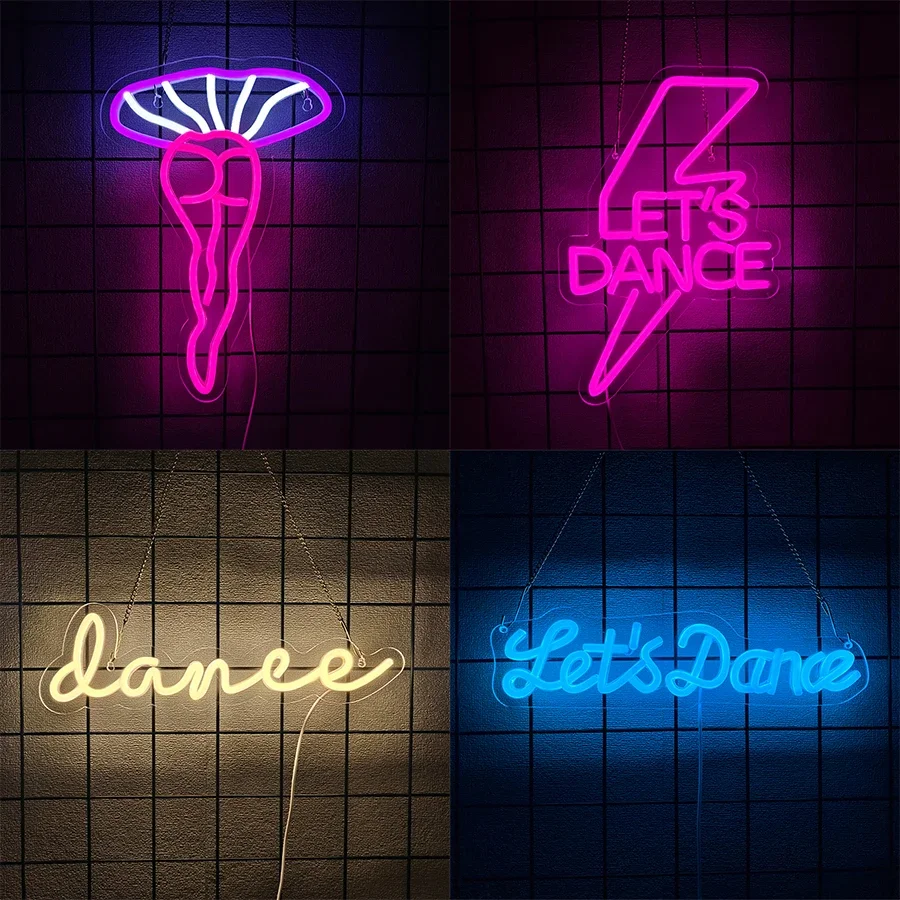 

Неоновая вывеска «Let's Dance» для декора стен, светодиодная неоновая вывеска USB для свадеб и танцевальных вечеринок, аксессуары для бара, декор для дня рождения.