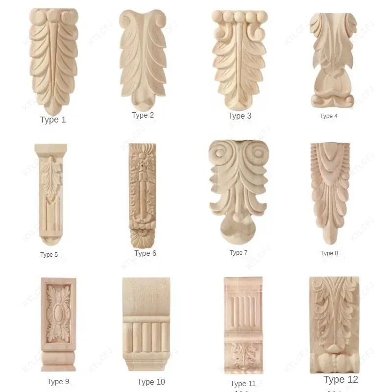 European Applique Furniture Accessories Patch Solid Wood Beam Supporting Column Head Cabinet Door Cover Decorative Woodcarving