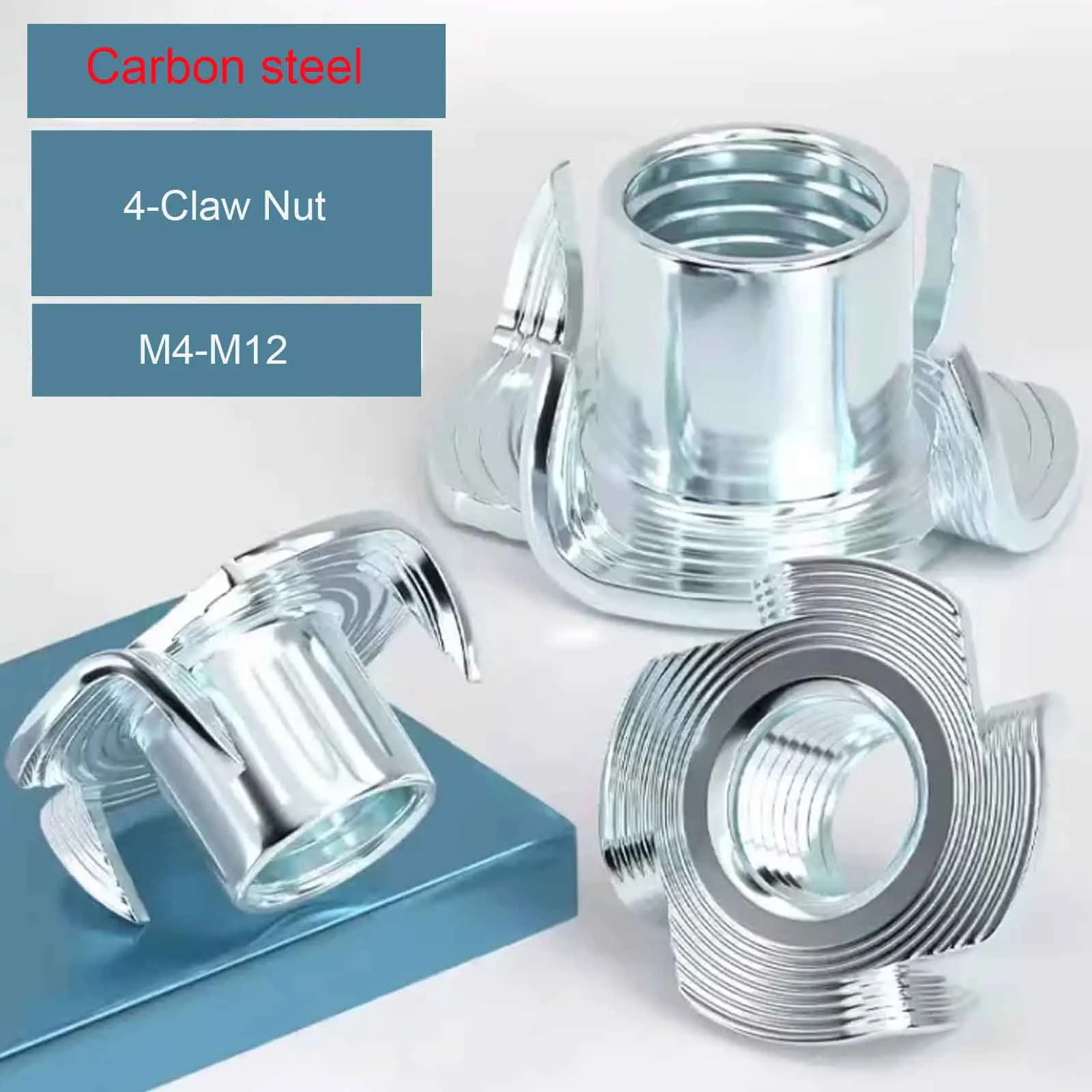 10pcs Thickened Steel Four Claws Square Nut Hanger Bolt M4 M5 M6 M8 M10M12 Blind Pronged Insert For Wood Furniture Height 8-17mm