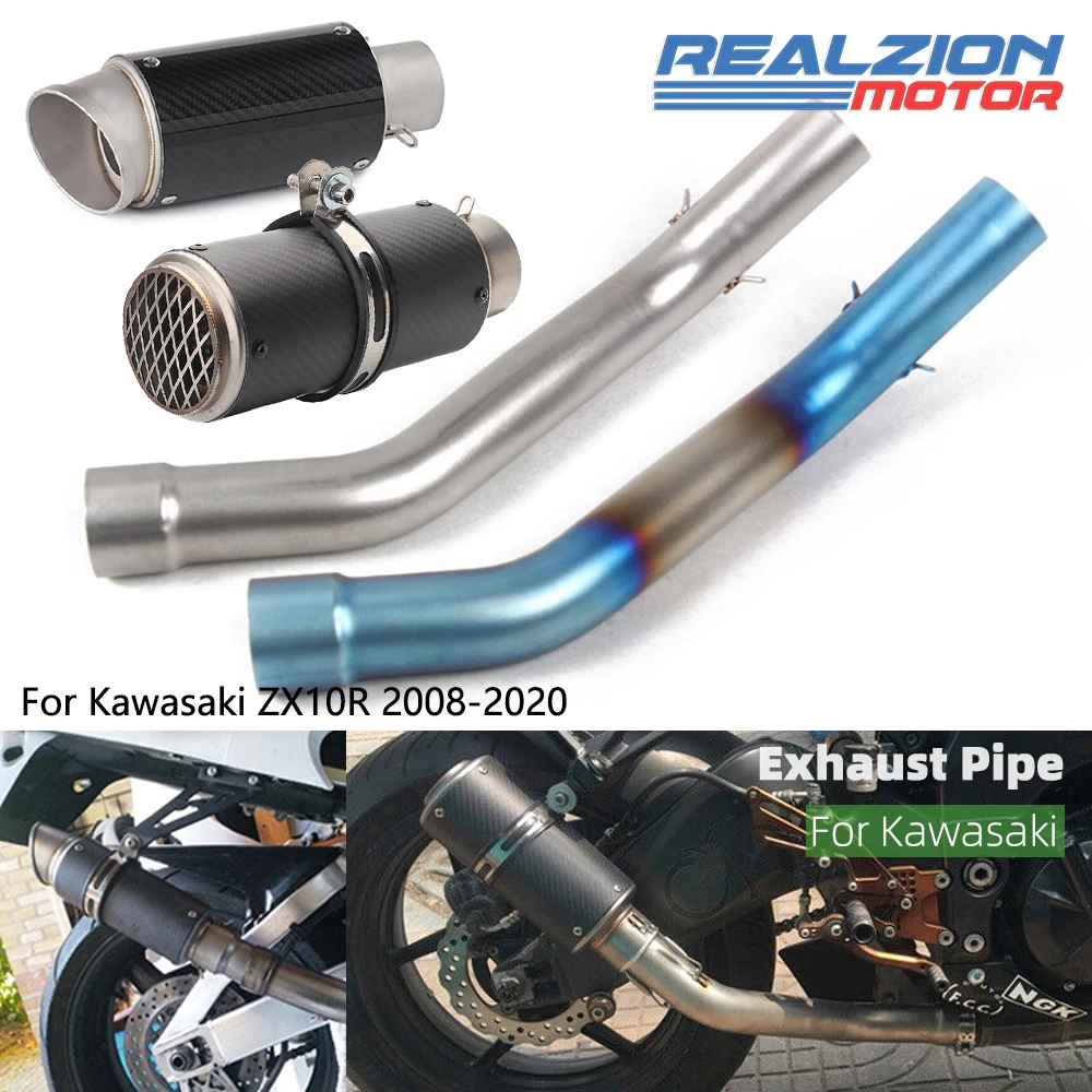 

REALZION ZX10R Exhaust Middle Pipe Exhaust Muffler Escape Link Pipe Motorcycle Tailpipe For Kawasaki ZX10R 2008-2020