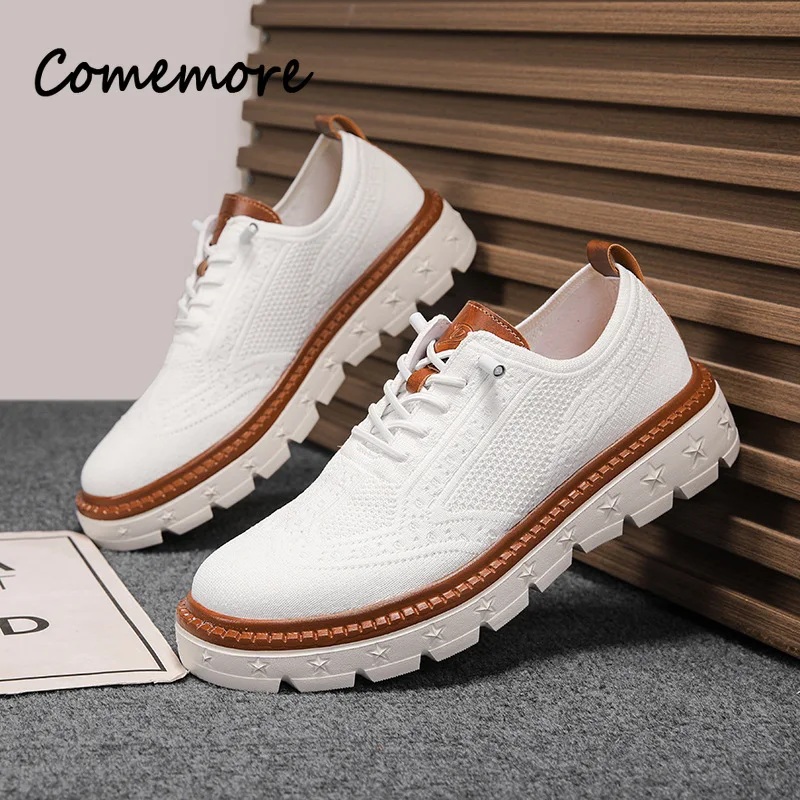Comemore Outdoor Men Causal Sneakers Knit Breathable Mesh Soft Sold Comfort Shoes Shock-absorbing Trendy Anti-slip Footwears