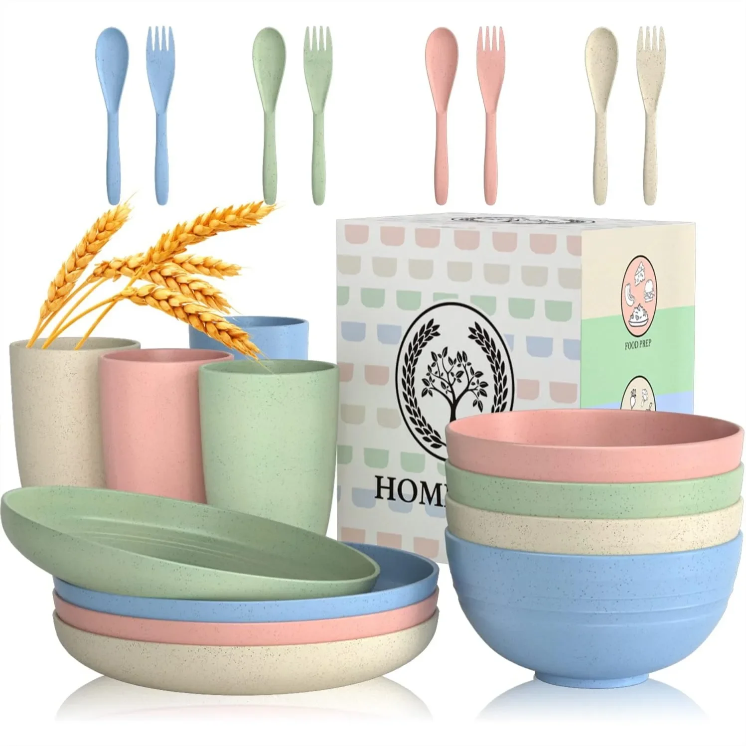 

Wheat Straw Dinnerware Set 20 PCS Microwave and Dishwasher Safe Unbreakable for Kitchen Camping Picnic