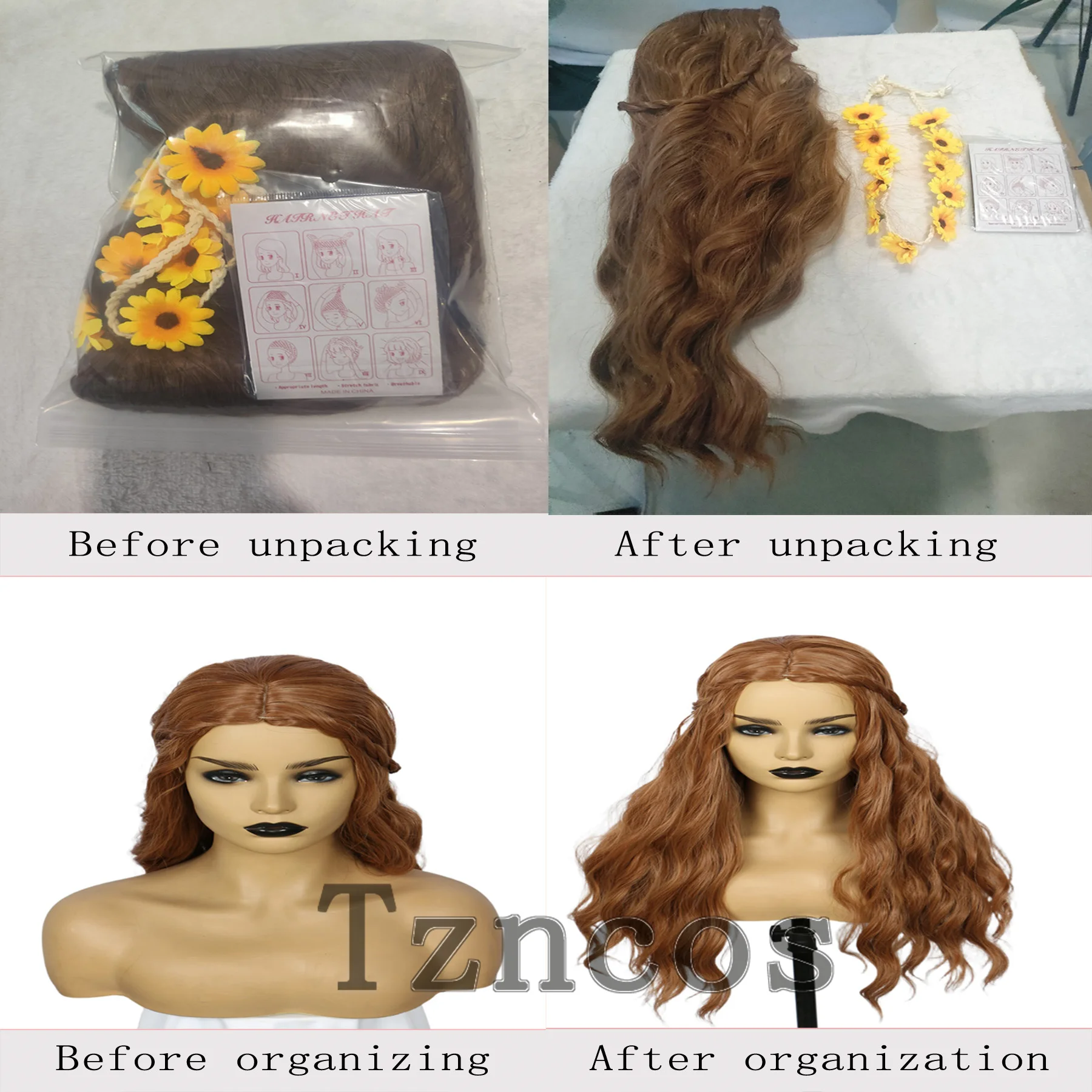 Tzncos 70s الهبي طويل متموج شعر مستعار اصطناعي للنساء Daenerys مستوحاة شعر مستعار تأثيري لحفلة الهالوين