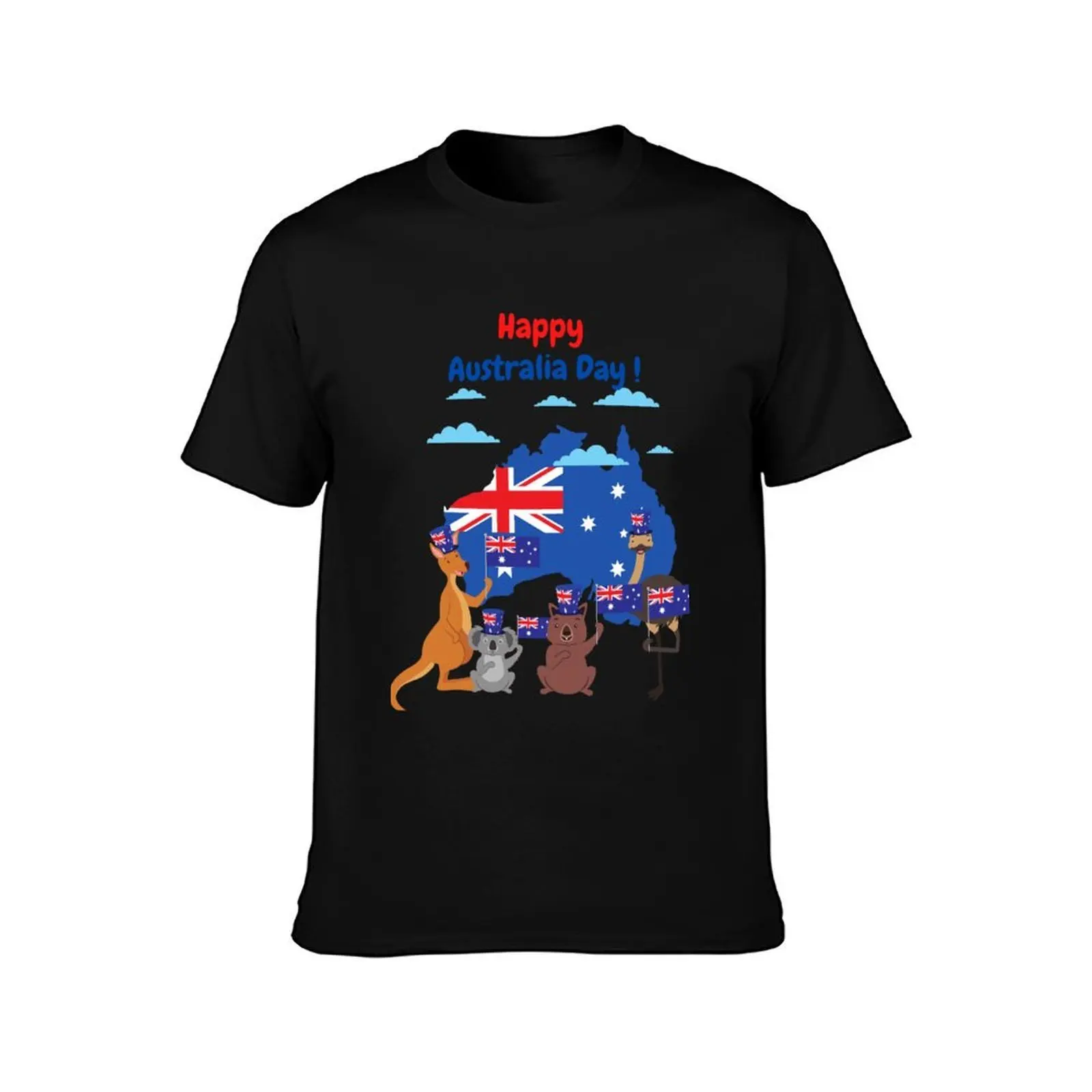 Happy Australia Day! Funny Animals ,red and blue letters T-Shirt Regular Fit Plain Tee Shirt T-Shirt