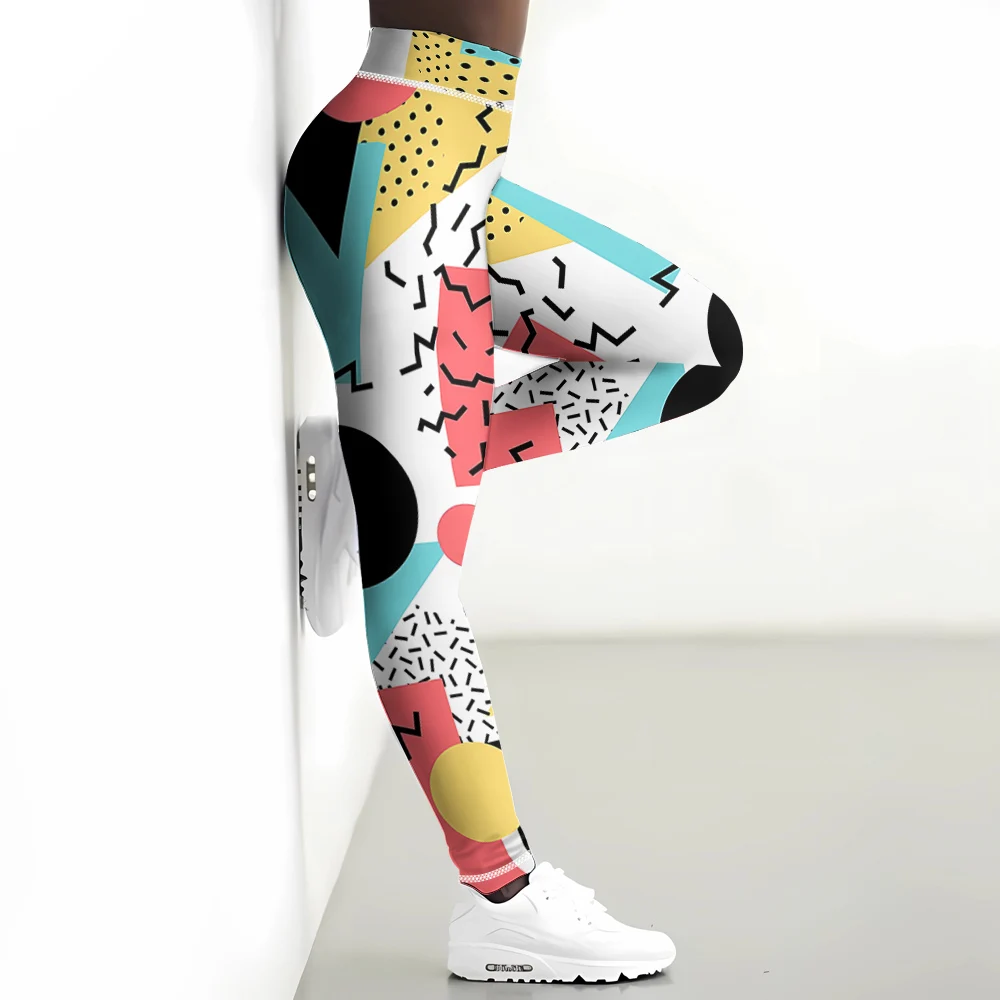 Modne damskie spodnie do jogi grafika geometryczna sztuka Splicing 3D drukowane spodnie obcisłe Fitness damskie legginsy Mujer Gym