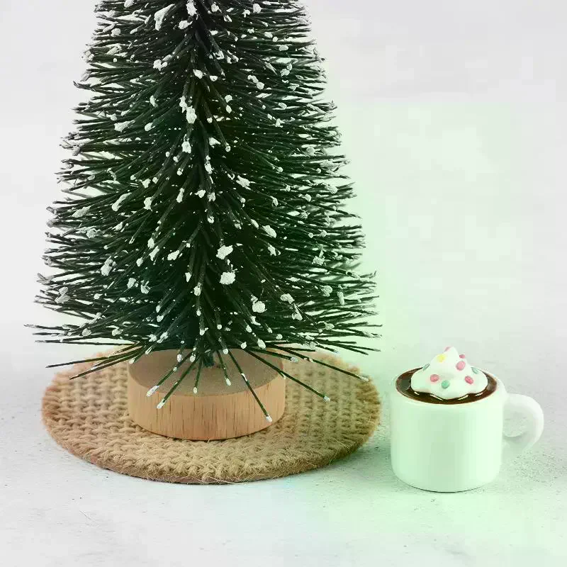 Mini Christmas Tree Ornament With Snow Frosted Design Cute Figurines For Tabletop Holiday Party Decor