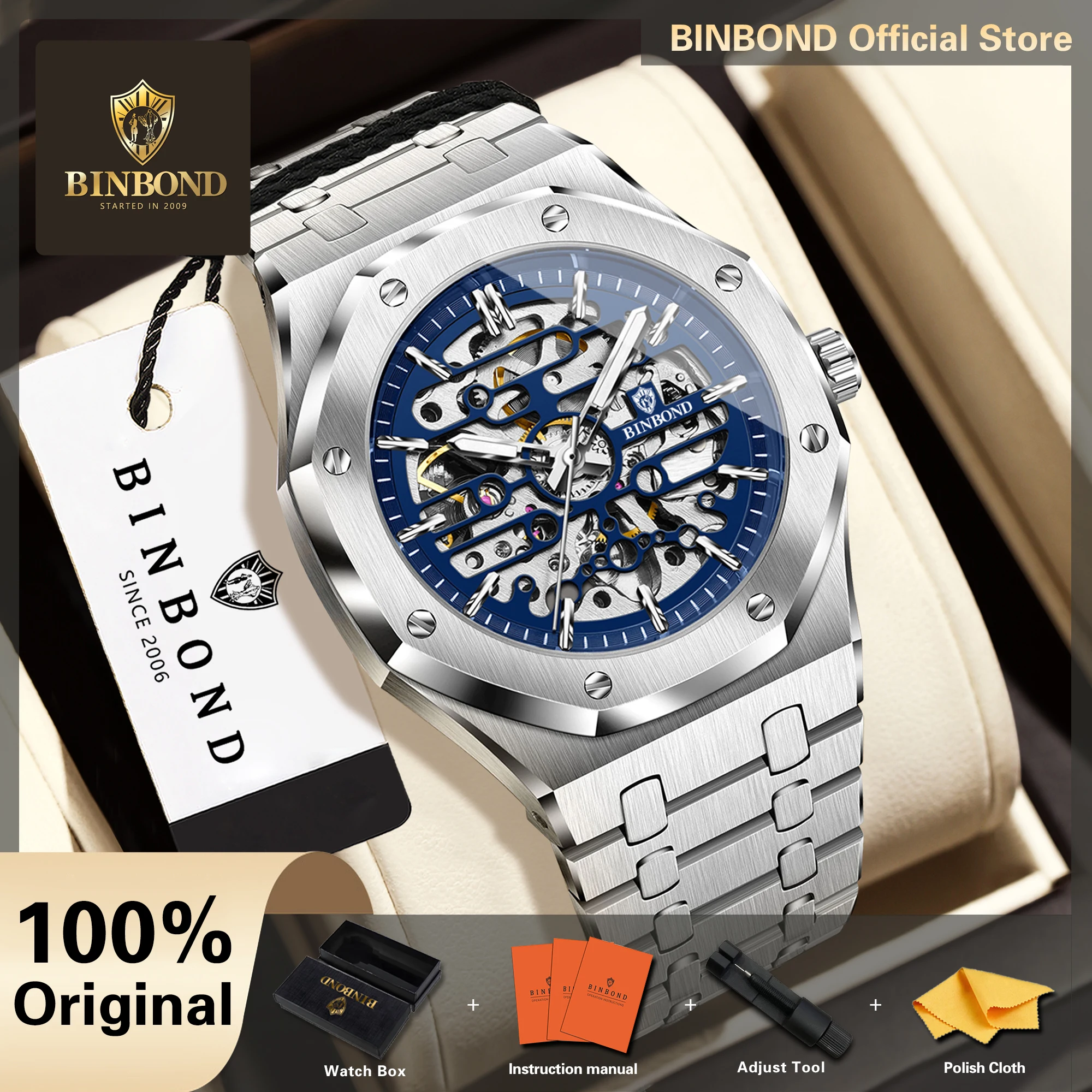 BINBOND Tourbillon Mechanical Watches For Men Luxury Luminous Waterproof Men's Watch Reloj Automatico De Hombre Seiko Original