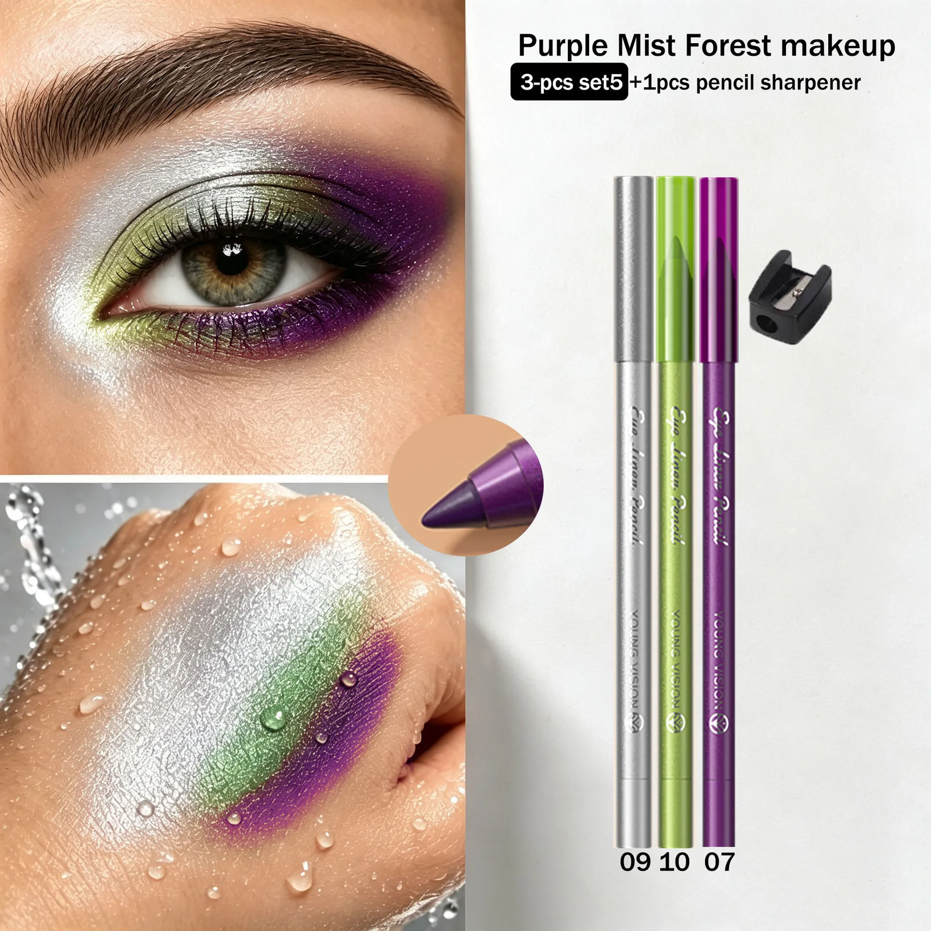 3 Pcs Shimmer Gel Eyeliner Pencil Set Multi Use Eyeshadow Pen Pearl Glitter Eye Makeup Water & Sweat Resistant Long Lasting