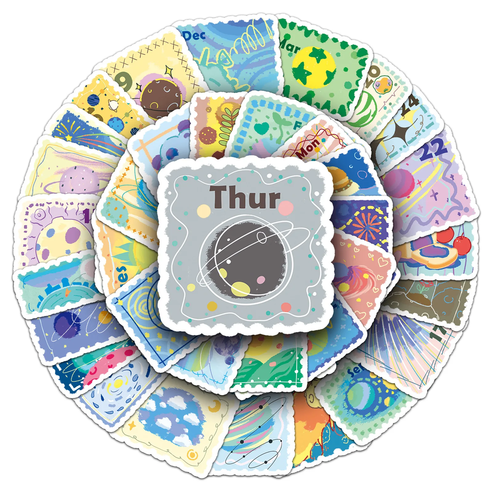 50 Pcs Stamp Stickers Fresh Hand-Drawn Postmark For Scrapbooking Wall Laptop Book Decoration