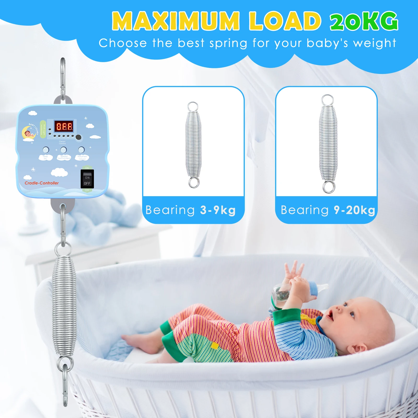 Electric Baby Swing Controller Baby Rocker Controller with 2 Spring and Timer Adjustable Hanging Electric Cradle Control