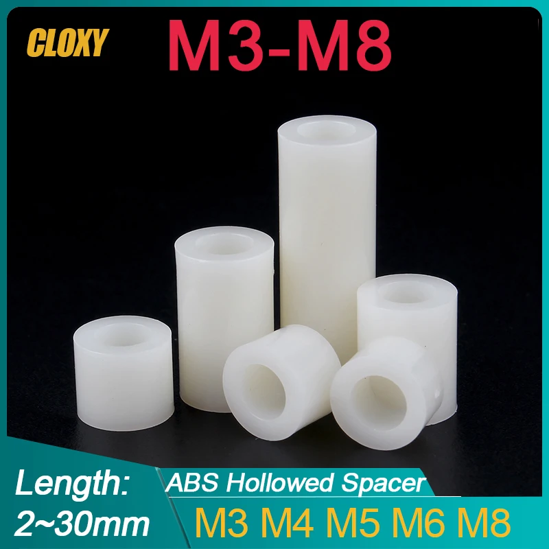 20/ 50pcs M3 M4 M5 M6 M8  White ABS Non-Threaded Hollowed Nylon Spacer Round Hollow Standoff Washer PCB Board Screw