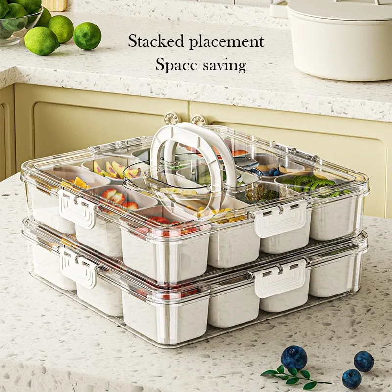 Portable Snackle Box Container Divided Serving Tray with Lid and Handle Clear Snack Box Organizer for Fruits Candy