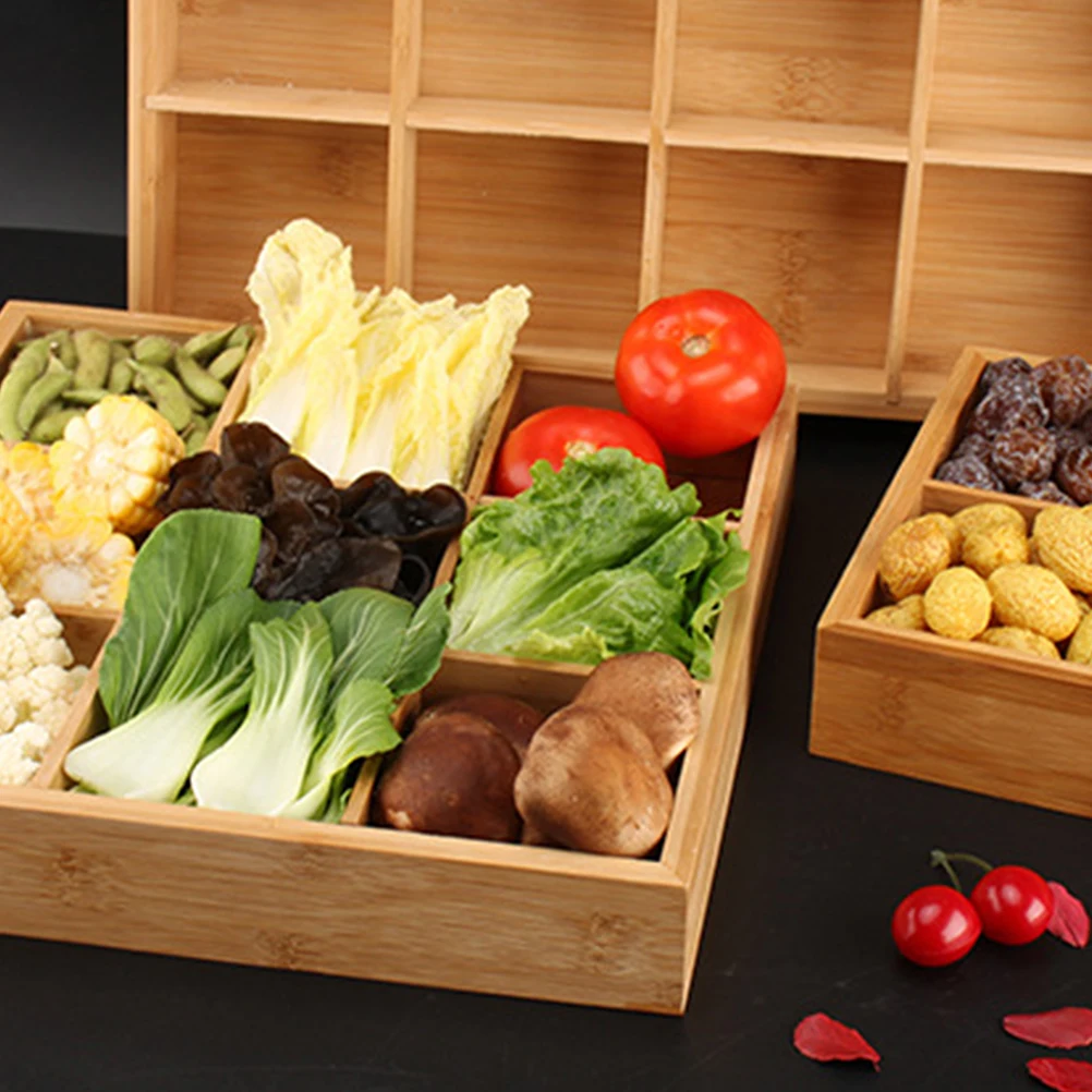 

Premium 9-Compartment Bamboo Serving Tray For Snacks Nuts Dried Fruits Candies Storage Ideal For Party Wedding Home Restaurant