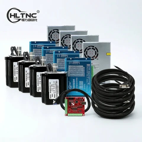 HLTNC CNC Nema 34 Closed Loop Servo Stepper Motor With Encoder Driver Power Supply MACH3 Interface Board 1 3 4 Set for Engraver