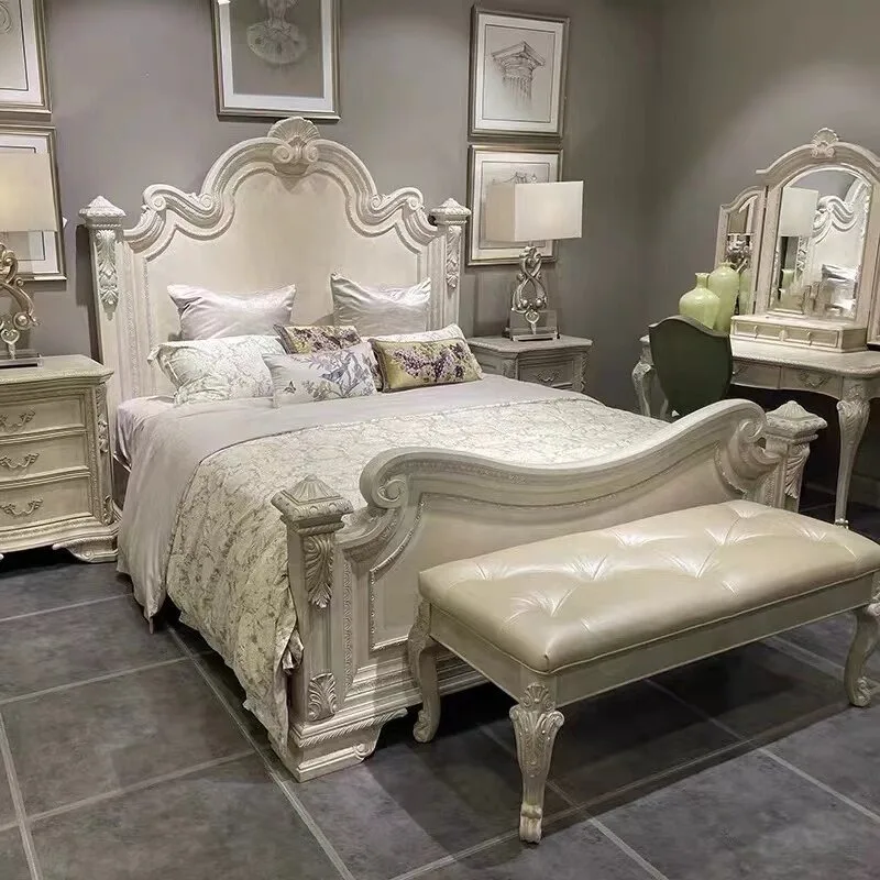 American retro old light luxury solid wood bed carved revival mark 1.8 meters high back double bed ART wedding bed spot