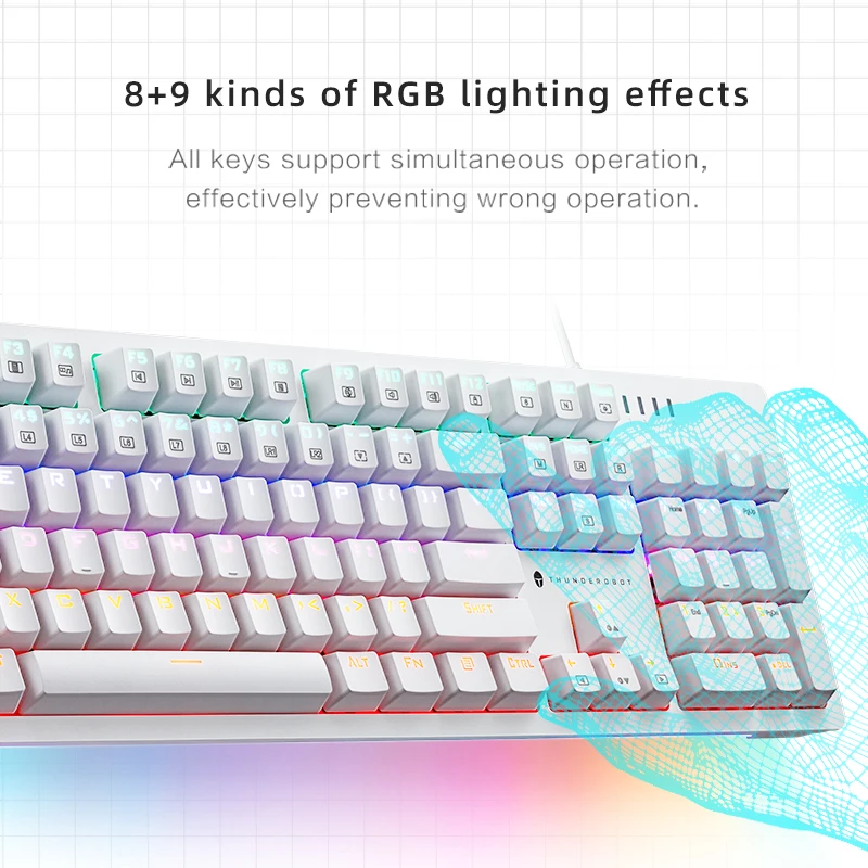 ThundeRobot KG3104 104คีย์คีย์บอร์ด USB แบบมีสาย LED Backlit Gaming คีย์บอร์ด Gamer สีฟ้าสีแดงสำหรับเดสก์ท็อป