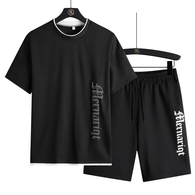 

Men's summer loose large-sized short-sleeved shorts and large-sized one-piece sports suit