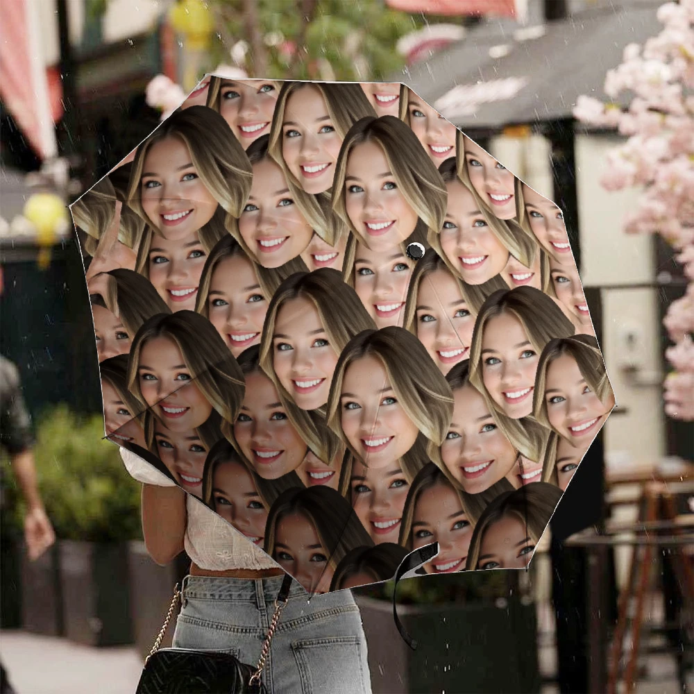 Custom Print Folding Umbrella, Personalized Pattern Photo Customized Compact Travel Umbrella, Windproof Water Repellent UPF50+