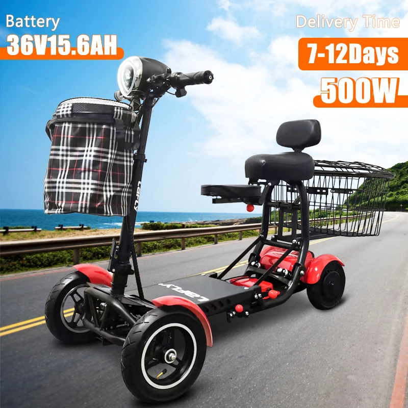 2024 EU 500W 15.6AH disabled light folding electric scooter elderly mobility scooter 4-wheel brushless motor mobility scooter