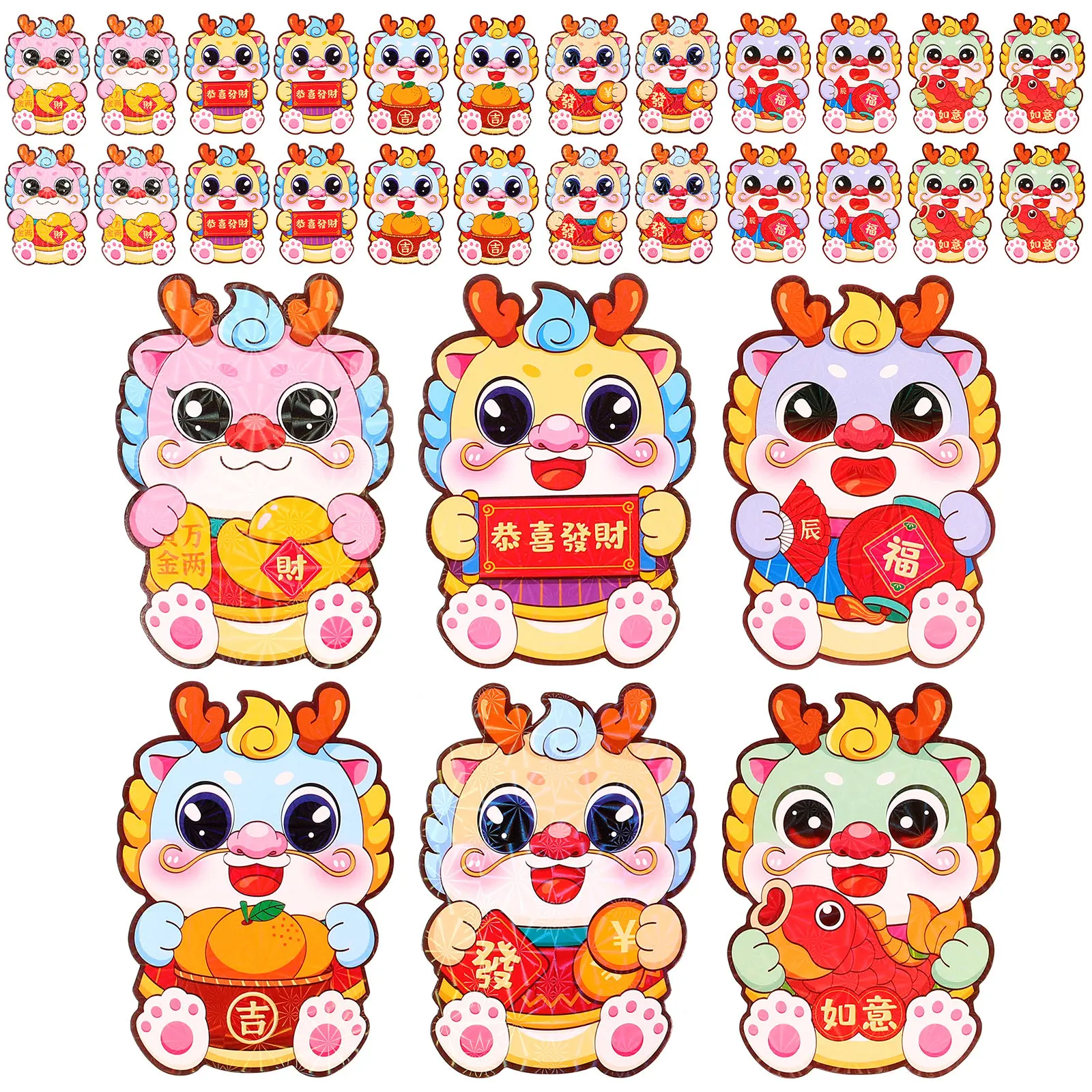 

60Pcs Festive Cartoon Red Envelopes Spring Festival Lunar New Year Dragon Year Money Packaging Gift Envelopes Party Supplies