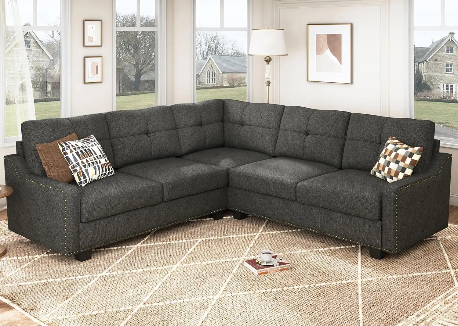 Convertible Sectional Sofa L Shaped Couch for Small Apartment Reversible Sectional Couches for Living Room,