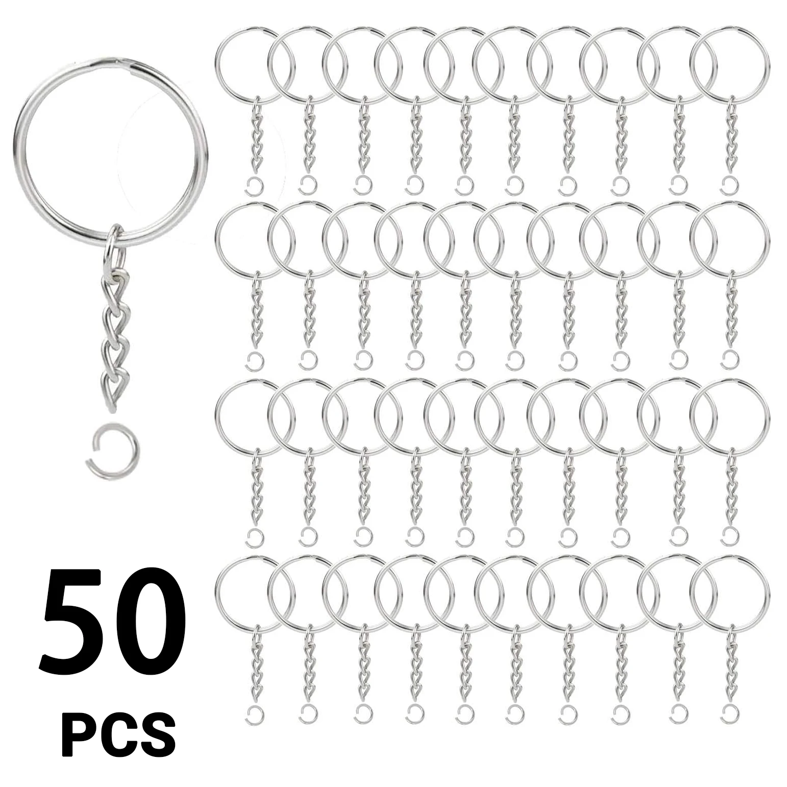 Porte-clés vierge en métal plaqué argent pour femmes et hommes, porte-clés à anneau fendu, porte-clés bricolage, accessoires, nouveau, 50 pièces, 10 pièces