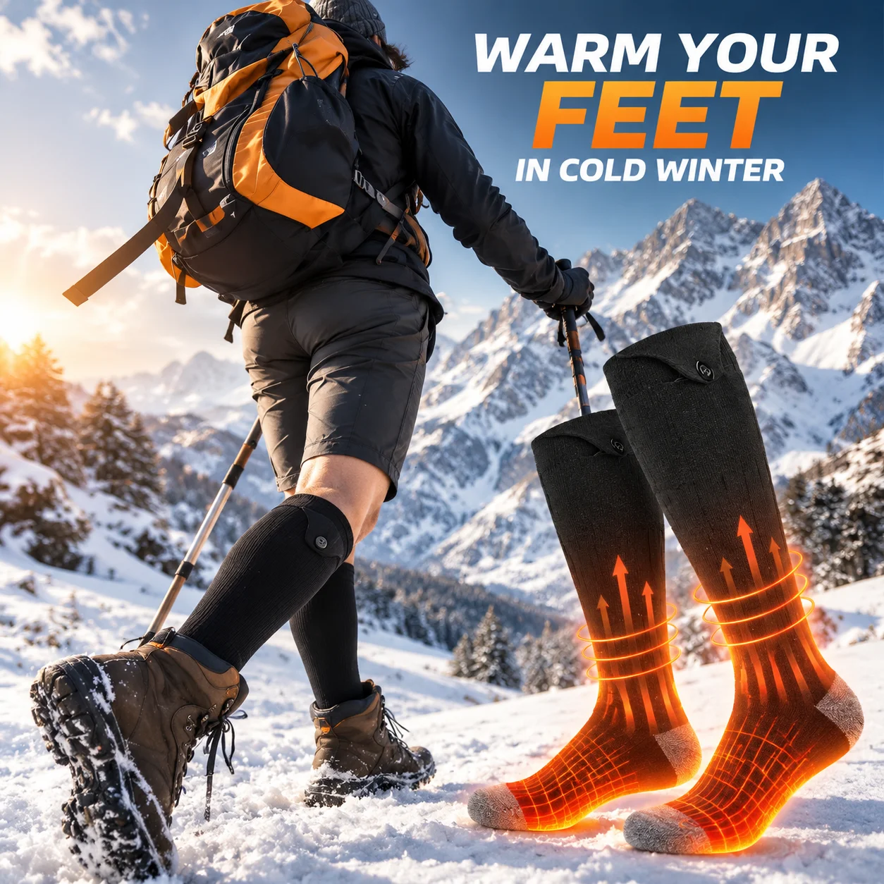 Heated Socks for Men Women, Upgraded Winter Warm Socks with Carbon Fiber Heating, 3-Level Smart Temperature Control, Rechargeable 5000mAh Battery, Machine Washable Electric Socks for Skiing Hiking Hunting Camping Outdoor Indoor