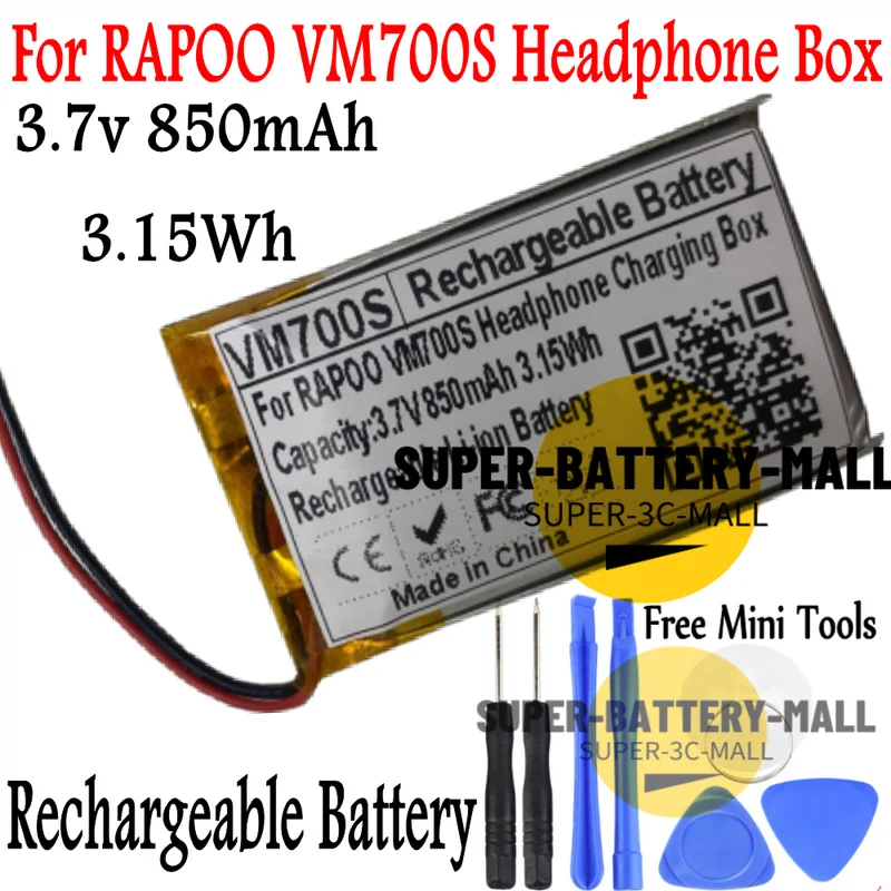 

Замена аккумулятора 3,7 В, 850 мАч для зарядного устройства для наушников RAPOO VM700S