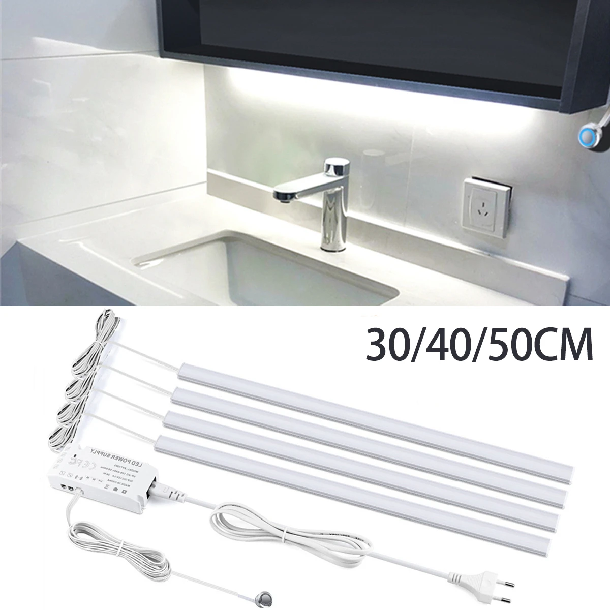 12V Touch Dimmable Swtich Control LED Light Bar White/Warm White 30CM/40CM/50CM Led Night Lamp for Kitchen Room Closet,1/2/4/6pc