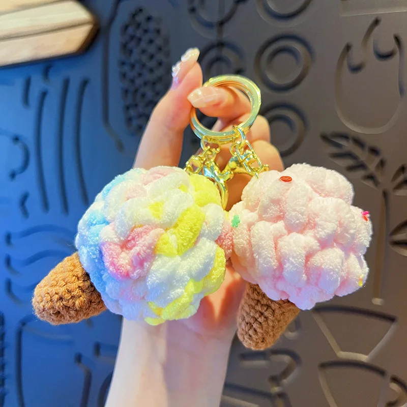 Colorful Plush Ice Cream Keychain, Cute Cartoon Cone Bag Charm, Soft Stuffed Pendant for Women Couples Backpack Purse Accessorie