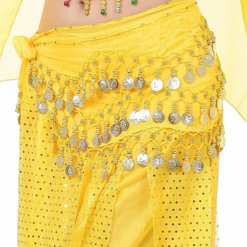 Kostium do tańca dla kobiet i dziewcząt, 3 rzędy monet, spódnica do tańca brzucha, szal, owijka na biodra, pas, ozdoba na talię, Boże Narodzenie, Cosplay
