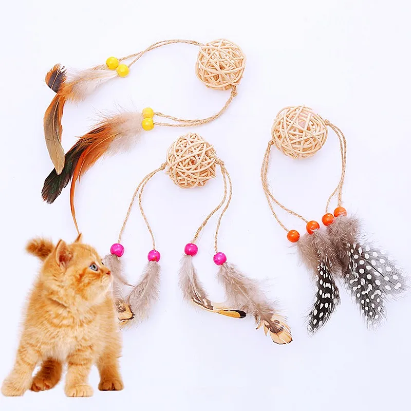 

Cat Toy Feather Ball Interactive Cat Toy Hemp Rope Feather Toys for Cats Scratching Self Hi Cats Toys Kitten Teaser Pet Products