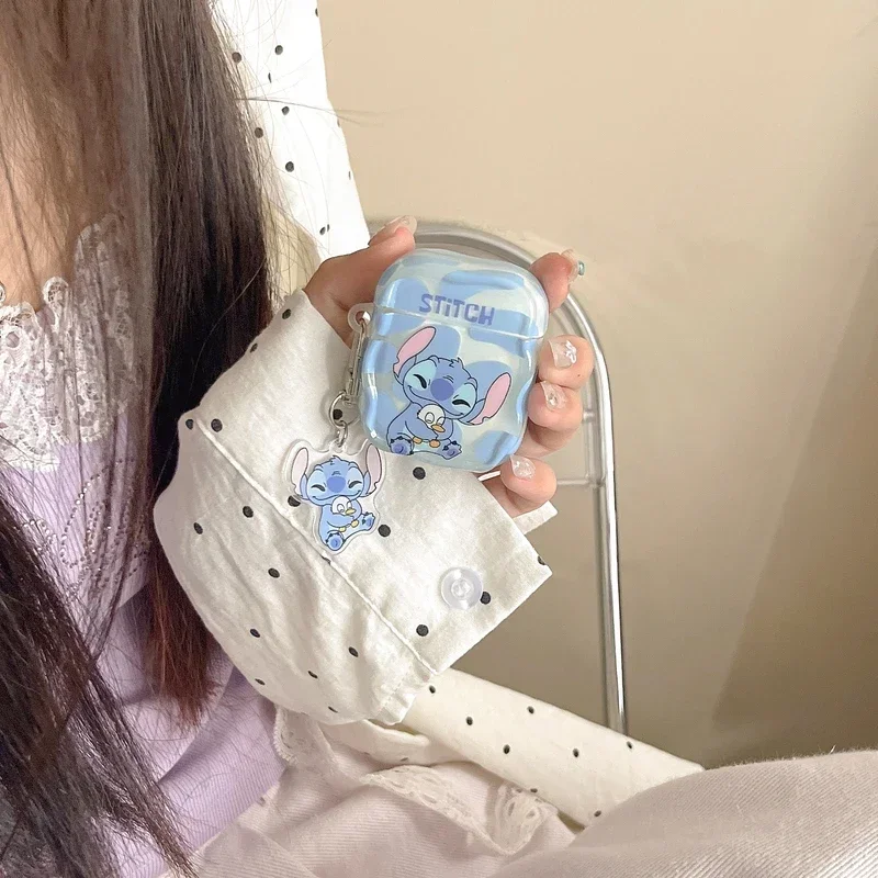 Cute cartoon Disney Stitch Earphone Case For Airpods 1 2 3 4 Pro 2 Wireless Bluetooth Headset Protective Soft Cover With Pendant