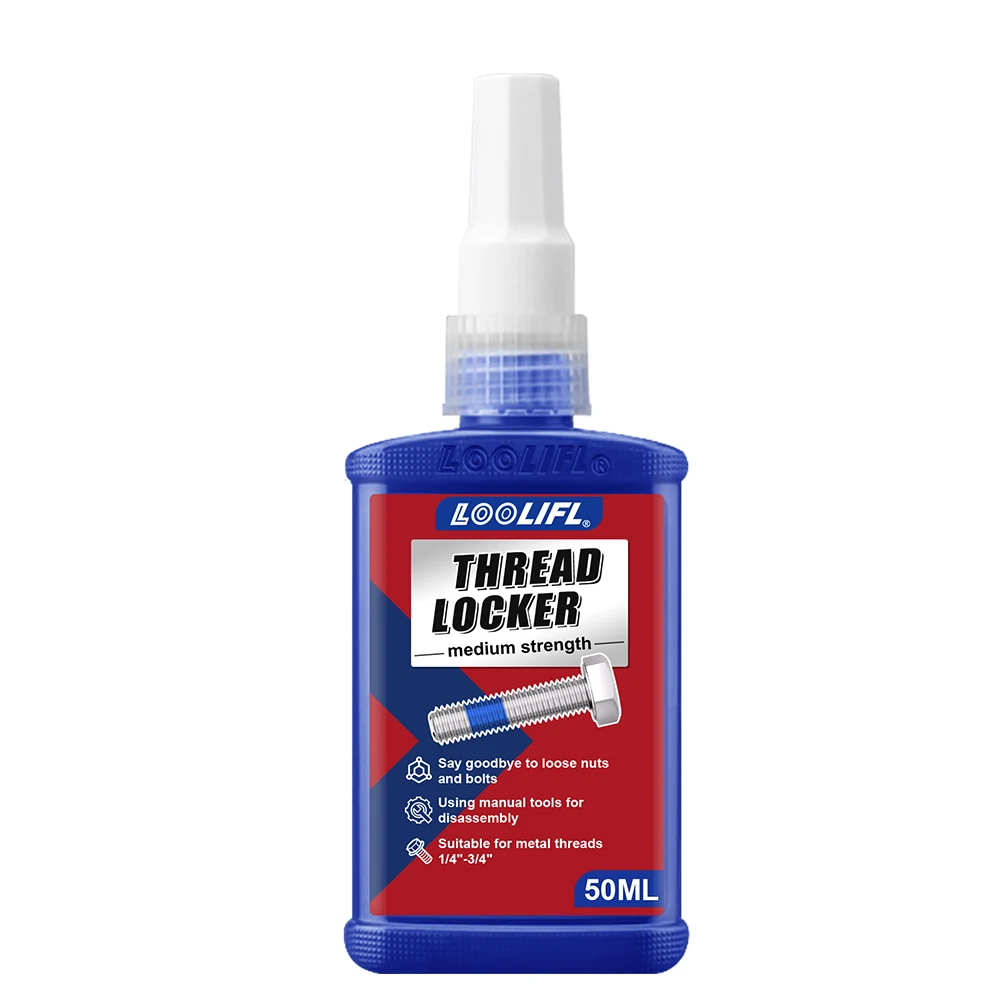 LOOLIFL Schraubensicherungskleber Blau Rot Mittelstark Hochfester Anti-Lose-Gewindedichtstoff Metallbolzen-Sicherungskleber 10ml 50ml