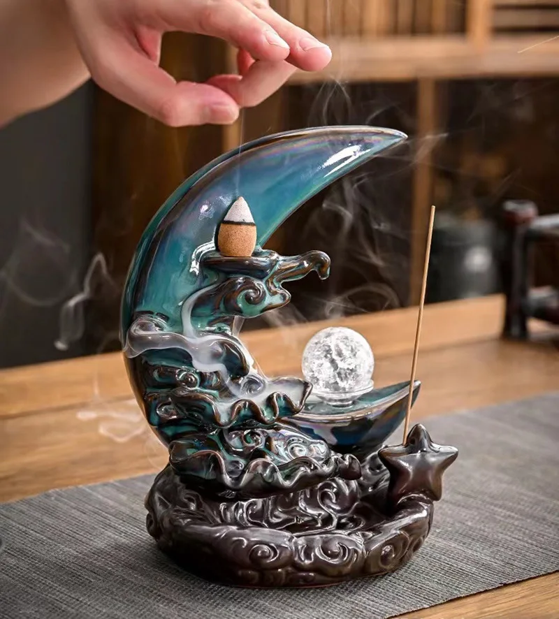 Handgefertigtes Weihrauchtablett aus Keramik mit Blumenfadenimitat – Aroma-Diffusor für Zuhause, Teestube, Lotusblatt-Basis, Buddha-Halle, Weihrauchbrenner – Detail 18