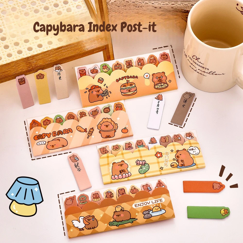 Kawaii Capybara Standing in Line Sticky Notes 8*15Pcs Student Cute Index Sticker Pad Hydrangea Post Notes Reusable Stickers