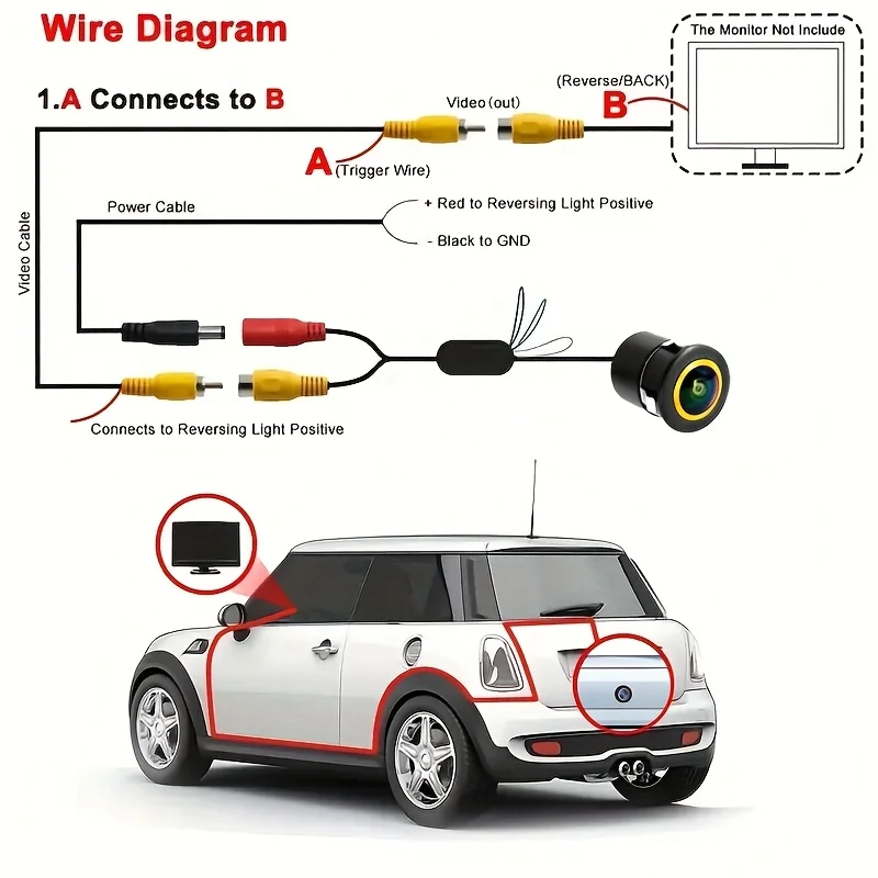 كاميرا احتياطية للرؤية الخلفية عين السمكة AHD 1080P/CVBS مع رؤية ليلية وخطوط دليل وقوف السيارات وسيارات الدفع الرباعي والبيك اب والتخييم والجرار والشاحنات