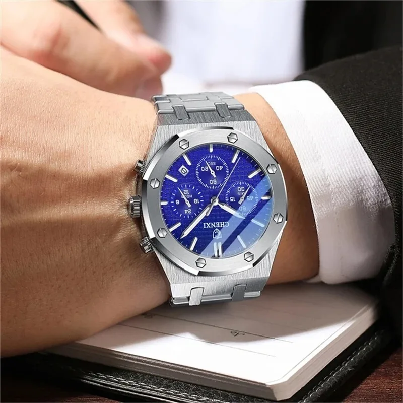 CHENXI 948 marca superior de lujo reloj de pulsera con fecha automática para hombre deporte impermeable reloj multifunción cronógrafo reloj de acero inoxidable