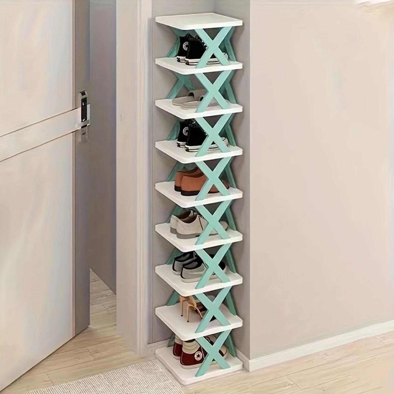 1pc Multi-layer Plastic Folding Shoe Rack, Stackable Detachable  Space-Saving Organizer Shelf For Entryway, Hallway, Bedroom, Li