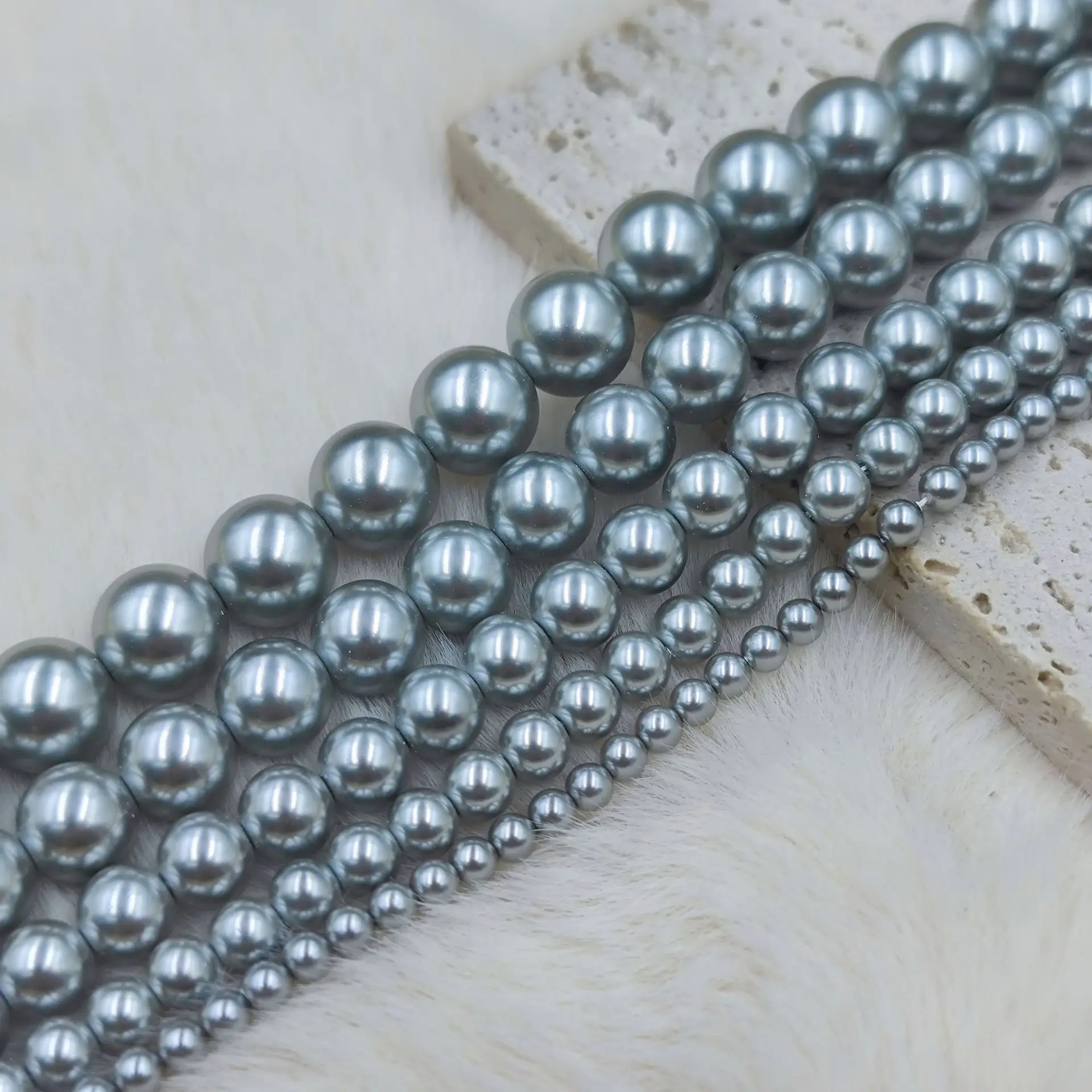 Grey High Quality Round Shell Beads Imitation Pearl Elegant Luxury Jewelry DIY Necklace Bracelet Accessories Gift